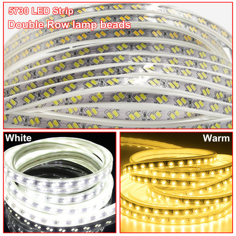 Double ligne de lampes led bande 5730 120LED/M 220V extérieur intérieur lumière led Waterproof SMD 5730 Flexible LED + ue Plug 1M 2M 3M 4M 5M ► Photo 1/6