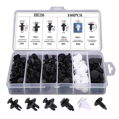 6 taille 100 pièces Auto attache attache mixte voiture carrosserie pousser retenue goupille Rivet pare-chocs porte clips de fixation de garniture Kit de fixation ► Photo 1/6