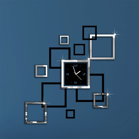 Horloge murale en acrylique avec autocollant 3d, horloge à Quartz moderne, design, argent et noir, art, livraison gratuite ► Photo 1/3