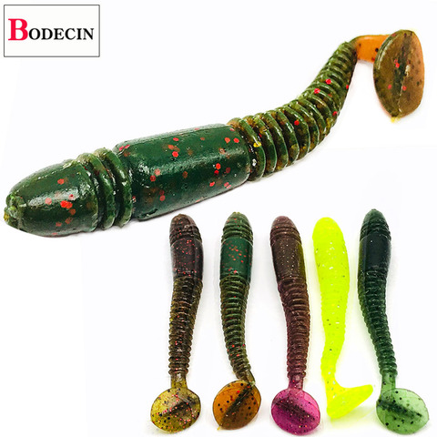 Faux appât artificiel en Silicone souple, queue en T, Swimbait, wobbler, pour la pêche à la turlutte, odeur de sel, ver, alose, bar, 5 pièces ► Photo 1/6