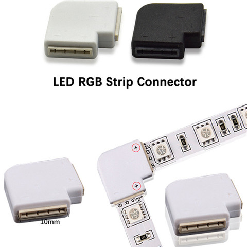 Connecteurs LED en forme de L, 4 broches, angle droit 10mm, bande lumineuse RGB 5050, facile à installer, 5 pièces ► Photo 1/6