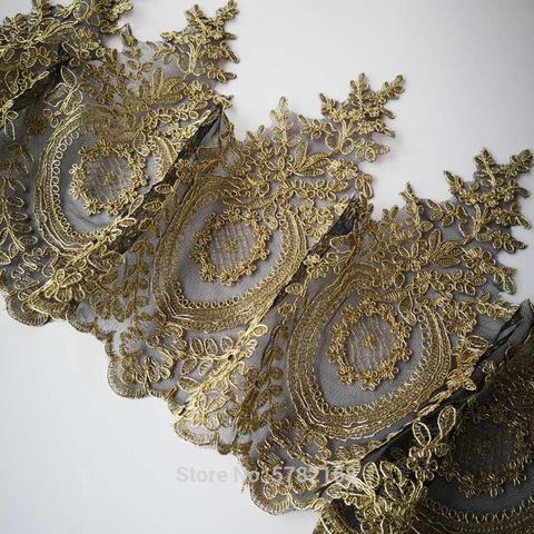 1Yard/ 30cm Offre Spéciale or clair argent maille dentelle garniture luxe broderie or clair dentelle tissu pour robes de mariée ► Photo 1/6