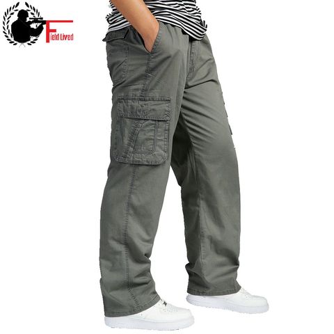 Pantalon taille haute élastique pour hommes, vêtements Cargo 6XL, nombreuses poches, vêtement de travail, ample, droit ► Photo 1/6