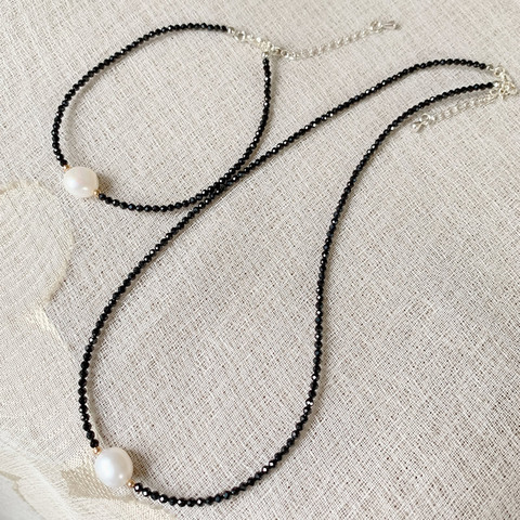 Reiki guérison bijoux 2mm petite obsidienne noire pierre collier ras du cou blanc Baroque perle breloque naturel collier de perles d'eau douce ► Photo 1/6
