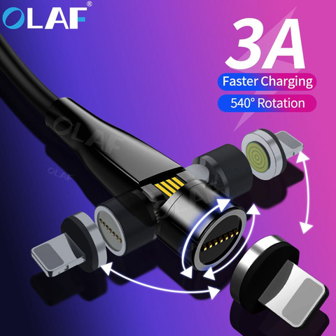 Olaf 540 rotation câble magnétique charge rapide aimant chargeur Micro USB Type C câble téléphone portable fil cordon pour iPhone Xiaomi ► Photo 1/6