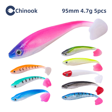 Chinook appât souple leurre 3D 95mm 5 pièces Wobblers ver pêche Silicone poisson artificiel appât pêche ► Photo 1/6