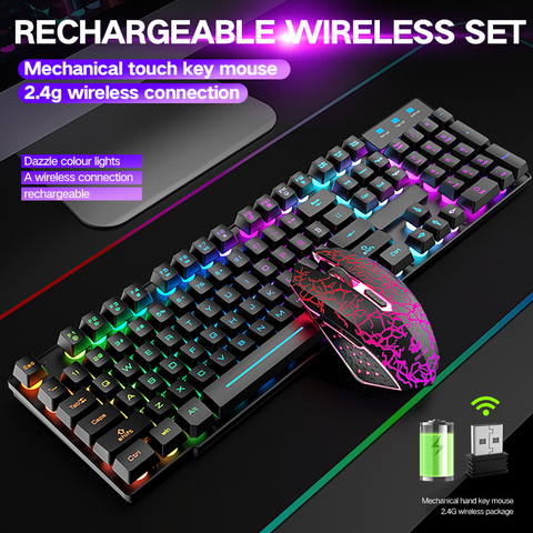 Kit clavier et souris sans fil 2.4G, portable, rétro-éclairage LED, 104 DPI, pour Gamer, ordinateur de bureau, PC portable ► Photo 1/6