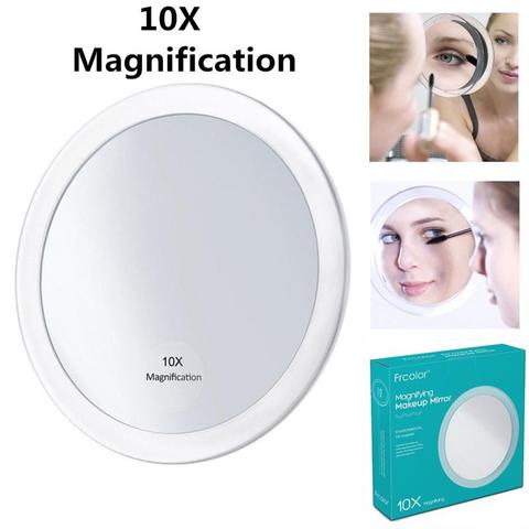 10x miroir grossissant de maquillage miroir cosmétique de poche pliant miroir grossissant rond avec 3 ventouses 5.9 pouces (blanc) ► Photo 1/6