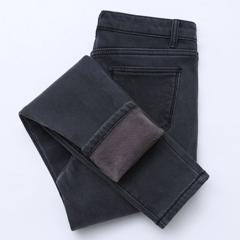 Hiver taille haute jean femmes épais chaud stretch pantalon crayon maigre femme Simple décontracté noir grande taille pantalon ► Photo 1/6