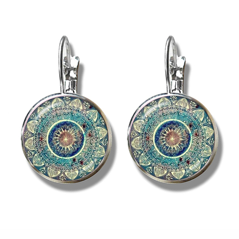 Boucles d'oreilles Mandala en cristal henné, symbole Om, bouddhisme Zen, Cabochon en verre, bijoux pour femmes et filles, cadeau ► Photo 1/6