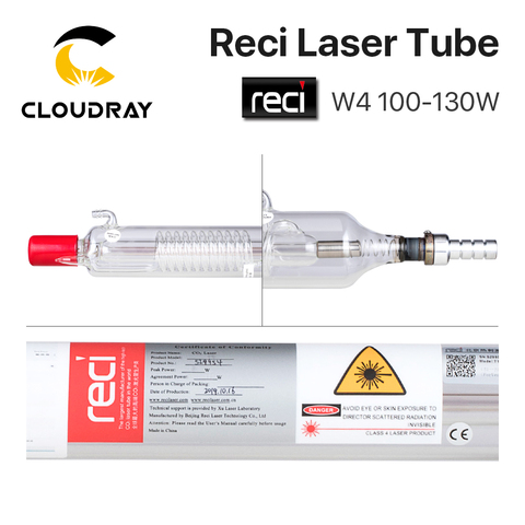 Cloudray-Tube Laser Reci CO2 W4/T4 100W, diamètre avec boîte d'emballage en bois Machine de découpe et gravure avec Laser CO2, S4 Z4, 80mm/65mm ► Photo 1/6