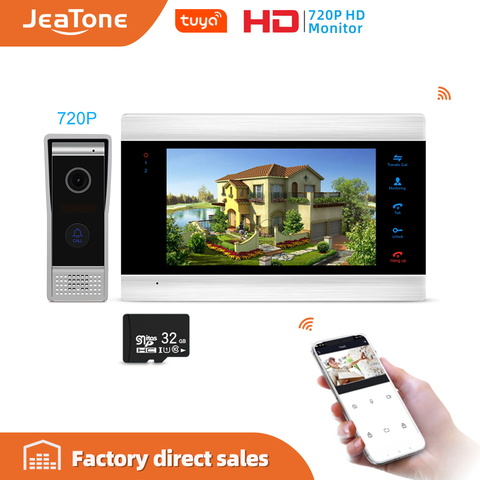 Jeatone 7 pouces moniteur vidéo interphones système de sécurité à domicile vidéo sonnette porte téléphone cam, multi-langue, support télécommande ► Photo 1/6