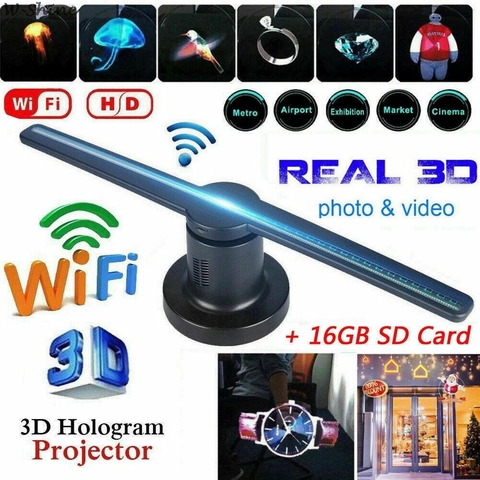 Projecteur d'hologramme 3D WiFi/Plug-in, affichage lumineux pour publicité, ventilateur LED, lampe d'imagerie holographique, lecteur d'hologramme 3D à distance ► Photo 1/6