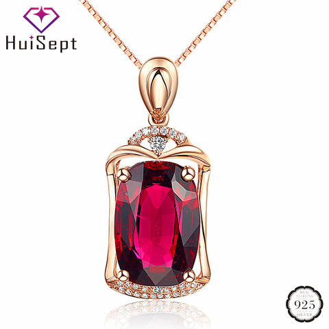 HuiSept-collier argenté 925 pour femmes, pendentif de forme géométrique, Vintage, bijou ovale en rubis et Zircon, vente en gros ► Photo 1/6