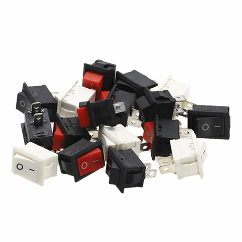 Mini interrupteur à bascule KCD1, bouton poussoir 6A-10A 250V KCD1-101, 2 broches, 21x15MM, noir, rouge, blanc, 5 pièces ► Photo 1/6