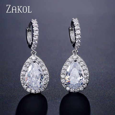 ZAKOL-boucles d'oreilles classiques en zircone, forme de goutte d'eau, bijoux de mariage, cristal, brillant, vente en gros, FSEP2276 ► Photo 1/6