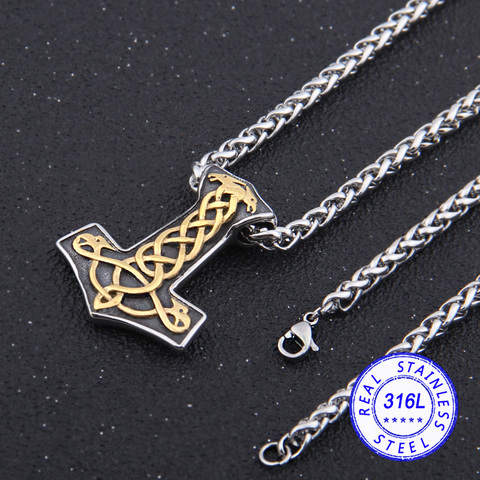 Collier avec pendentif viking thor, en acier inoxydable livraison directe, pendentif nordique, cadeau pour hommes ► Photo 1/6