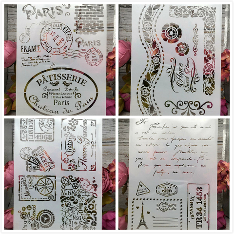 Timbres de Paris A4, 4 pièces/lot, bricolage, pochoirs à couches, peinture murale, Scrapbook, coloration, gaufrage, Album, modèle de carte en papier décoratif ► Photo 1/5