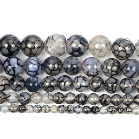 Perles rondes en pierres de veines de Dragon noir, pour la fabrication de bijoux, collier, brin de 4 à 12MM ► Photo 1/5