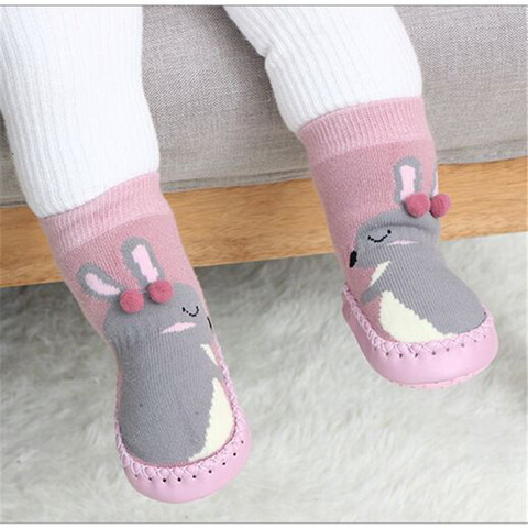 Bambin intérieur chaussette chaussures nouveau-né bébé chaussettes hiver épais Terry coton bébé fille chaussette avec semelles en caoutchouc infantile Animal drôle chaussette ► Photo 1/6