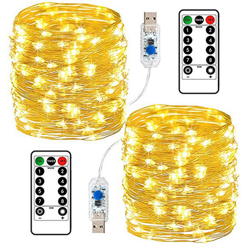 Guirlande lumineuse d'extérieur en cuivre, 5m 10m 20m 30m, lumière de jardin USB avec batterie et télécommande, pour fête, noël et décoration ► Photo 1/6