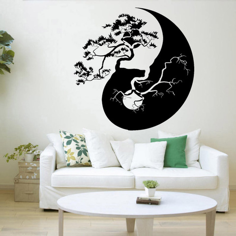 Zen autocollant mural Yin Yang arbre Style asiatique décoration de la maison livre chambre vinyle salon intérieur auto-adhésif Stickers muraux Y462 ► Photo 1/3