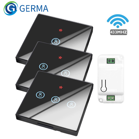 GERMA Smart Home sans fil tactile interrupteur lumière électrique 433Mhz télécommande verre écran panneau mural bouton récepteur lampe à Led ► Photo 1/6