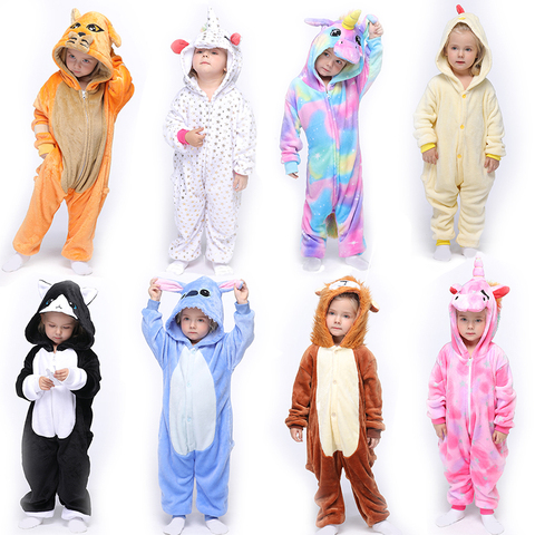 Kigurumi – pyjama pour enfants, vêtements de nuit d'hiver, licorne, flanelle, point Animal, chat Lion, pour garçons et filles ► Photo 1/6