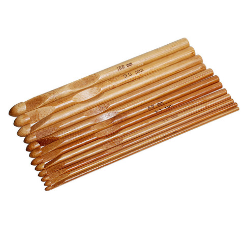 Aiguilles à tricoter en bambou naturel, 10mm – 3mm, taille mixte, à pointe unique, ensemble de hameçons malaisiens, aiguilles à tricoter, 12 pièces/ensemble ► Photo 1/3
