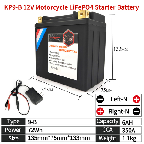 Batterie LiFePO4 12V, 9ah, CCA 350A, pour moteur de moto, pour BMS JYM125 NVX155, batterie Lithium-fer, KP9-B ► Photo 1/6