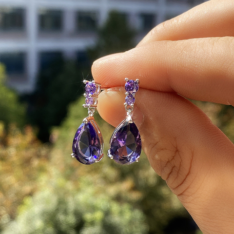 Huitan – boucles d'oreilles en forme de goutte d'eau pour femme, magnifiques bijoux en zircone cubique AAA, couleur violette et blanche, haute qualité ► Photo 1/6