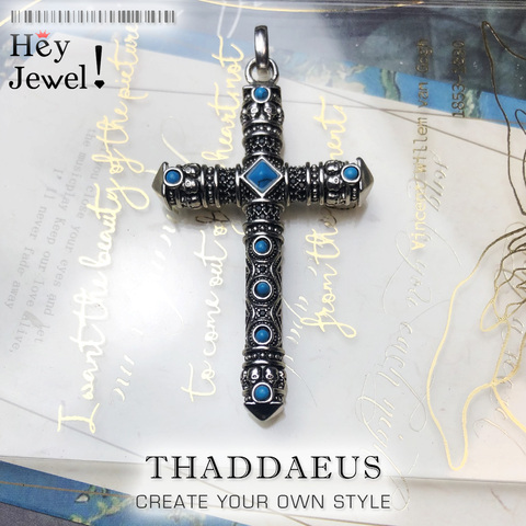 Pendentif croix en pierre bleue, tout nouveau bijou à la mode de Style européen, accessoires de collier, cadeau pour femmes et hommes, 2022 ► Photo 1/6