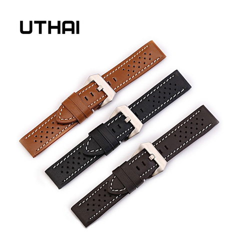 UTHAI – Bracelet de montre Z14 en cuir véritable pour hommes, 20mm, 20mm, 22mm, 26mm, accessoires de montre ► Photo 1/5