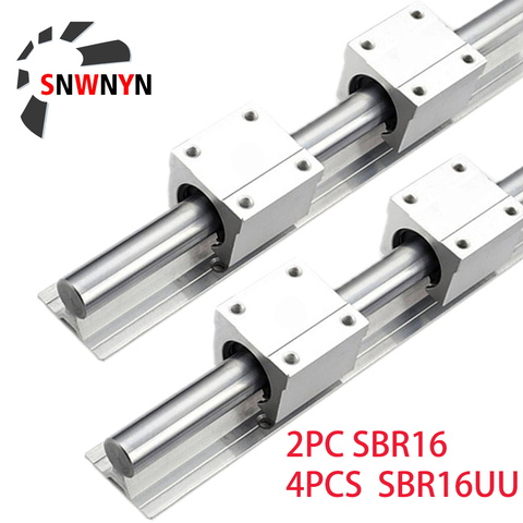 Guide de Rail linéaire pour CNC, 2 pièces SBR16, Support entièrement coulissant D16 300 400 500 600 1000 1200mm + 4 pièces SBR16UU ► Photo 1/6