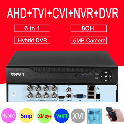 XMeye visage détecter Audio H.265 + Hi3521D 5MP 8CH 8 canaux Surveillance enregistreur vidéo hybride WIFI 6 en 1 TVI CVI NVR AHD CCTV DVR ► Photo 1/6