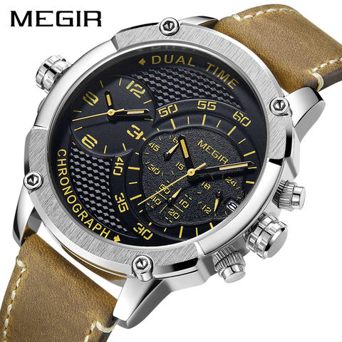 MEGIR nouveau Design chronographe montre de sport mode montres de luxe pour hommes double fuseau horaire montre Relogio Masculino hommes montre à Quartz ► Photo 1/6