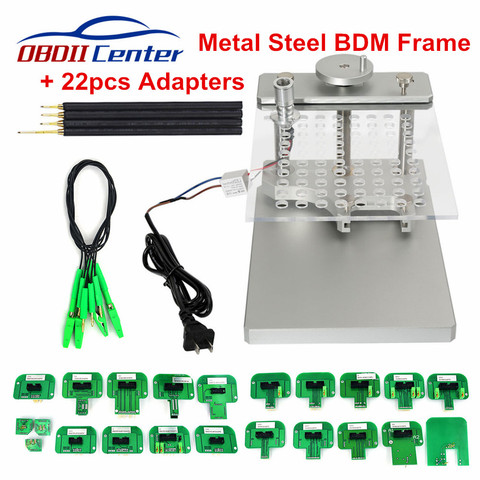 LED en acier inoxydable BDM cadre 22 pièces adaptateur BDM cadre en métal ensemble avec broches de sonde adaptateurs pour Ktag KESS V2 BDM100 ECU programmeur ► Photo 1/6