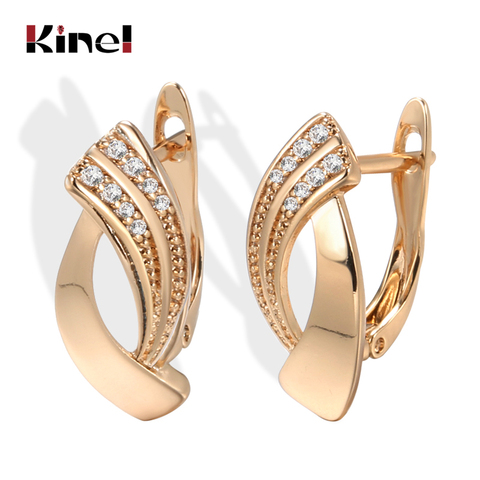 Kinel – boucles d'oreilles brillantes en Zircon naturel pour femmes, bijoux à géométrie Simple, en or Rose, tendance, 585 ► Photo 1/6