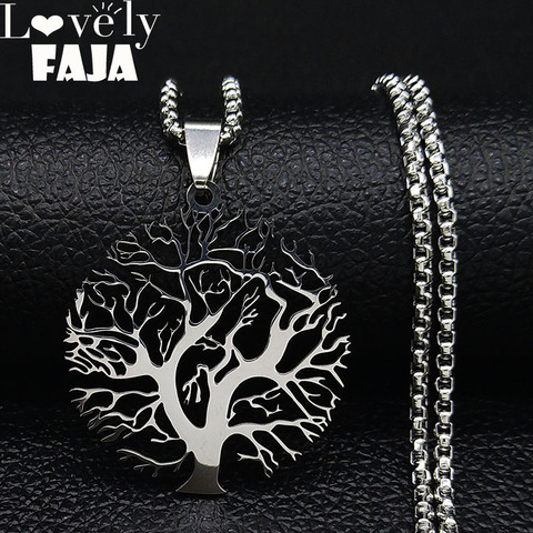 2022 arbre de vie en acier inoxydable collier pour hommes couleur argent collier bijoux acero inoxydable joyeria mujer N37S03 ► Photo 1/6