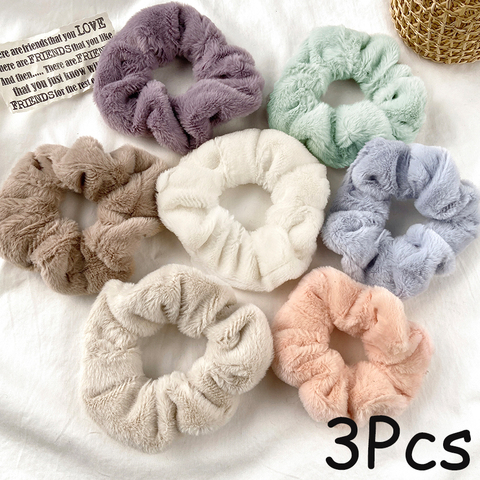 3 pièces/ensemble fourrure hiver chaud doux cheveux chouchous en peluche élastique bandeau cheveux femmes filles élastique pour queue de cheval élastique cheveux accessoires ► Photo 1/6