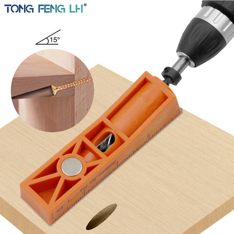 Kit de guide de perçage d'angle de pince de trou de poche de travail du bois perceuse de positionneur de poinçon de trou pour des outils de travail du bois de bricolage ► Photo 1/6