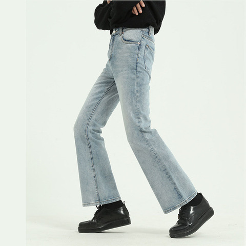 Hommes haute rue Hip Hop décontracté petit pantalon en jean évasé mâle japon corée Style Vintage Denim pantalon pantalon ► Photo 1/6