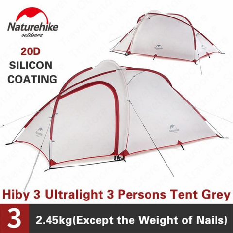 Naturebike-tente de Camping Hiby ultralégère pour 3 à 4 personnes, tourisme familial, Double couche, étanche à la pluie, 20D, voyage, NH17K230-P ► Photo 1/6