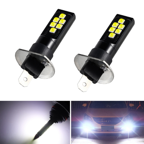 2 pièces Super lumineux H1 ampoule Led brouillard lumière courante 6000K blanc 3030 12SMD 1200Lm universel Canbus lampe voiture brouillard avant phare ► Photo 1/6