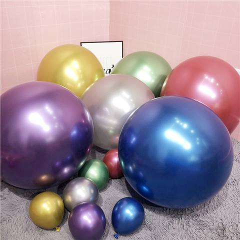 Ballons en Latex métallisé métalliques 5/10/12/18 pouces, grands ballons à hélium ronds pour décorations de fête d'anniversaire et de mariage ► Photo 1/6