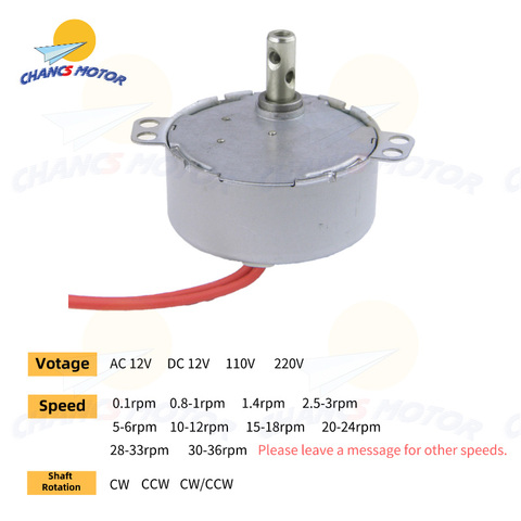 CHANCS TYC-50 – petit moteur synchrone 12V/110V/220V AC, 0.8-1RPM, 1.4RPM, 15-18RPM, 30-36RPM, 4W, pour cheminée électrique ► Photo 1/6