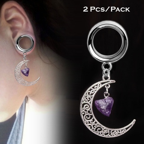 Bouchons d'oreille en pierre naturelle, forme de lune, jauges d'oreille, vis, Tunnel Piercing, extenseur et corps ► Photo 1/4