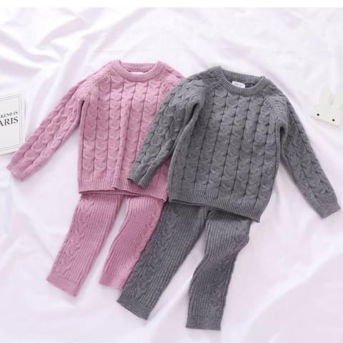 Automne enfant en bas âge garçons filles ensemble de vêtements pull + pantalon 2 pièces/costume infantile garçons tricot costume épais chaud hiver bébé filles garçons vêtements ► Photo 1/6