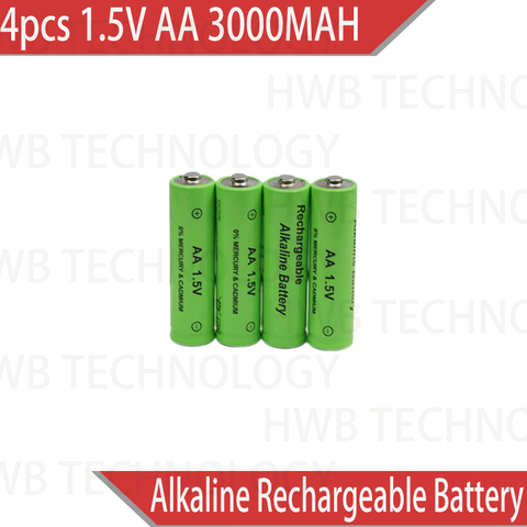 Lot de 4 piles alcalines rechargeables AA 3000MAH ZnMn 1.5V AA, remplacement de piles ni-mh 1.2V ► Photo 1/5