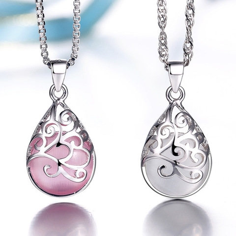 Collier pendentif en argent Sterling 925, chaîne ras du cou en opale de clair de lune, 45cm, cadeau pour femmes ► Photo 1/6